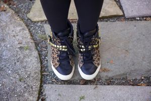 leopard print studded wedge sneakers
